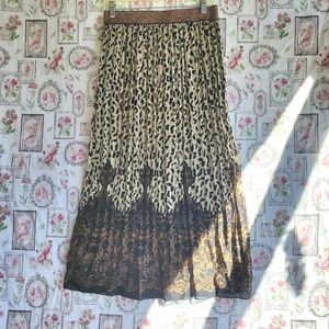 Athena Marie Linen Blend Animal Print Maxi Skirt Modest Boho Western‎ Beige M
